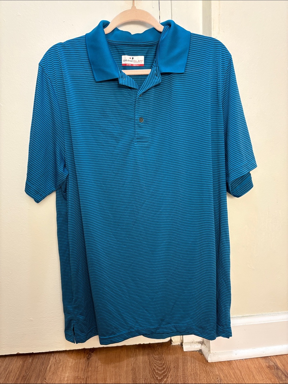 Grand Slam Teal Blue Striped Men's Polo XL